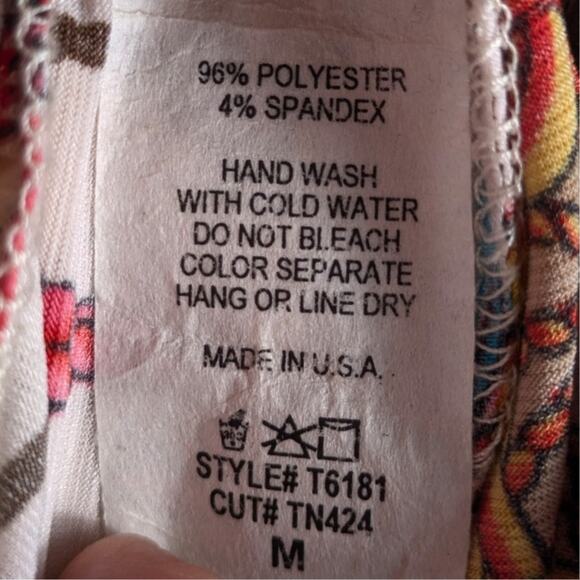 Y-Liee M Made in USA Multicolor Parrot Feather Print Dress Flutter Sleeve Boho - Picture 5 of 6